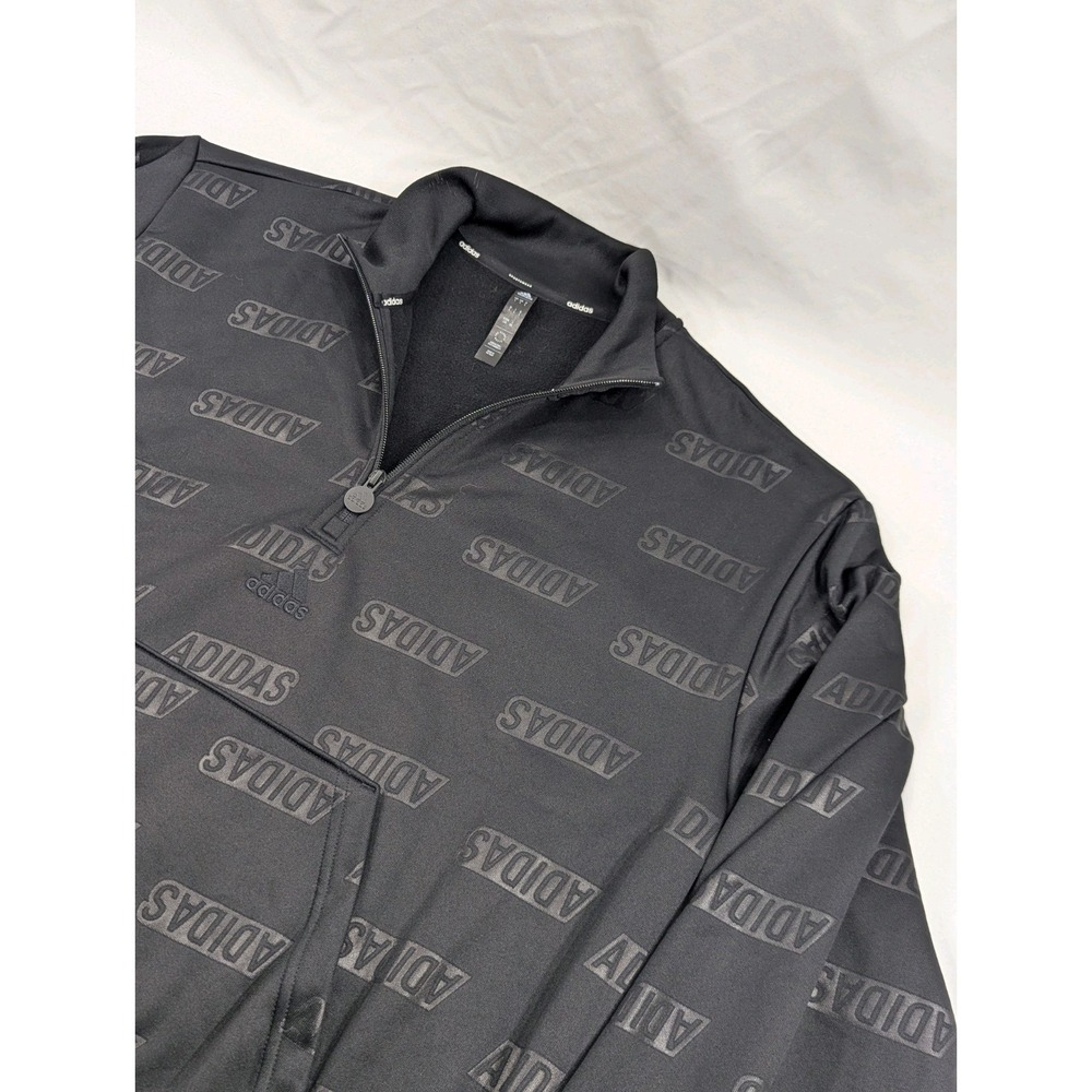 Adidas Sportswear Mens Large 1/2 Zip Pullover Sweater All Over print‎ Black